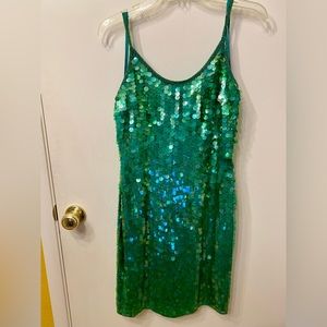 90s Vintage Green Iridescent Paillette Sequin Dress